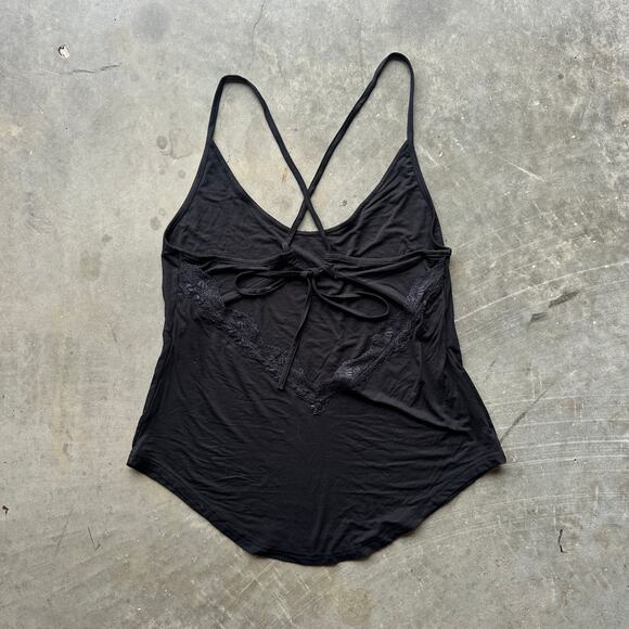 P'tula Lace-Trim Strappy Back Tank Top Women's Size Medium Black Sleepwear - Picture 5 of 12